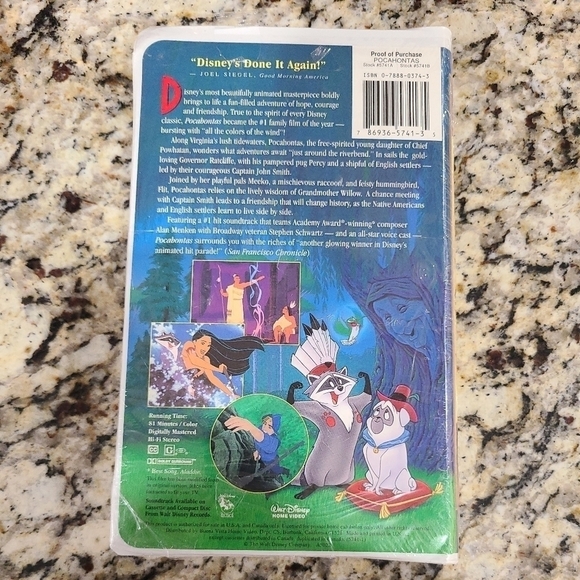 New Sealed Walt Disney Pocahontas (VHS 1996) #5741  First Time on Video Edition - Picture 2 of 8